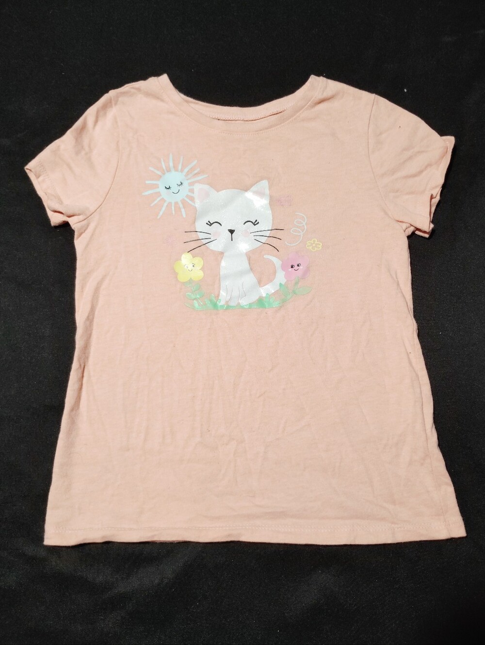 Garanimals Peach Cat Graphic Tee with Sun & Flowers